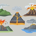 Modern 2D Volcanic Eruption Smoky Magma Scene Silhouette 3d model