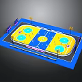Outdoor Basketball Court Layout With Blue Surface Yellow Markings And Hoops