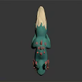 Teal Fantasy Creature Figure With Red Accents Beige Underbelly Rabbit Ears And Clawed Feet