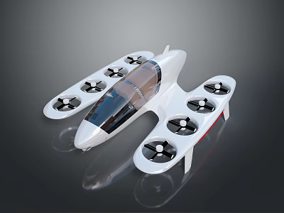 Modern White Drone with Transparent Cockpit and Eight Propellers Streamlined Design 3d model