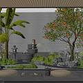 Serene Indoor Landscape With Green Plants Rocks Water Feature And Floor Cushions
