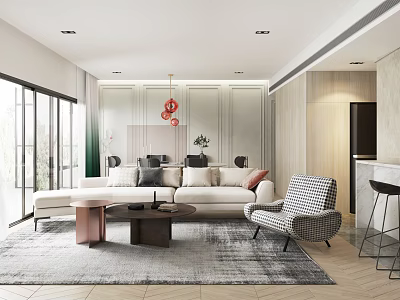 Modern Living and Dining Room Interior With Sofa Coffee Table Rug And Chandelier 3d model