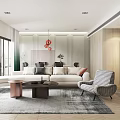 Modern Living and Dining Room Interior With Sofa Coffee Table Rug And Chandelier