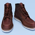 Brown High Top Leather Shoes With Lace Up Design And White Rubber Soles Classic Stitching
