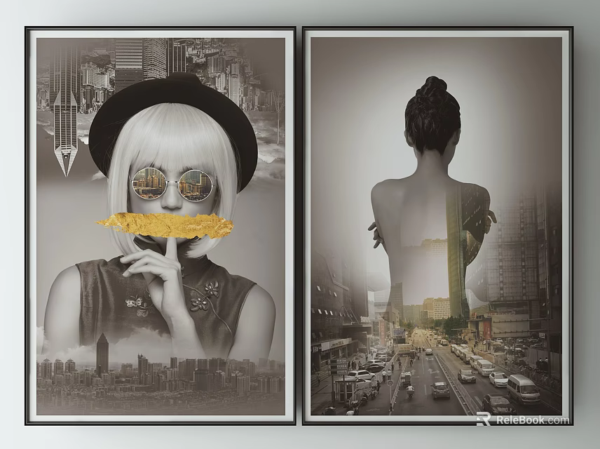 Two Female Portraits With Urban Backgrounds Hat Back View And Yellow Accent 3d model 