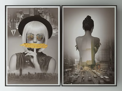 Two Female Portraits With Urban Backgrounds Hat Back View And Yellow Accent 3d model
