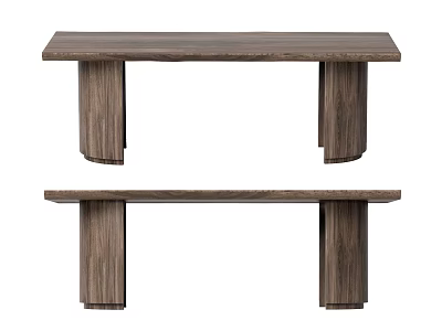 Modern Wooden Dining Table With Rectangular Top And Cylindrical Solid Legs 3d model