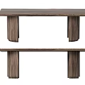 Modern Wooden Dining Table With Rectangular Top And Cylindrical Solid Legs 3d model