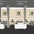 Modern Hospital Room Interior With Wooden Cabinets Curtains Paintings And Hospital Bed