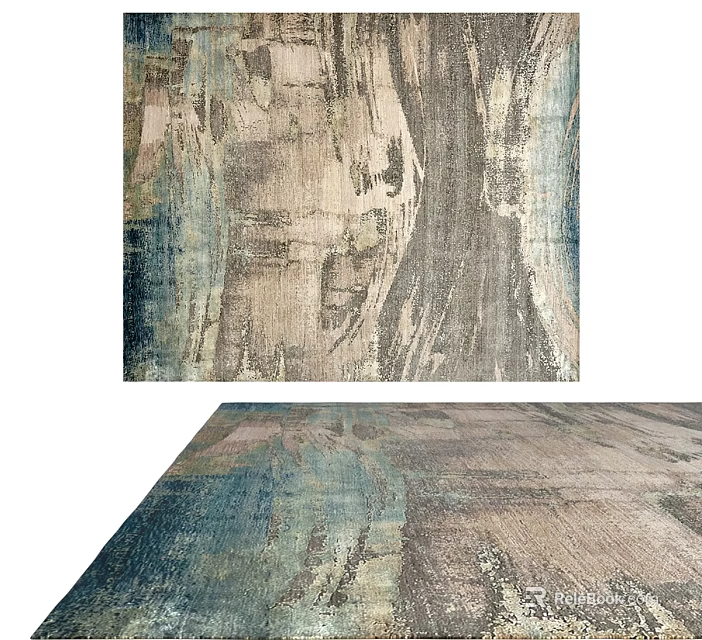 Modern Square Rug With Abstract Texture Blue Beige Pattern For Living Room Decor 3d model 