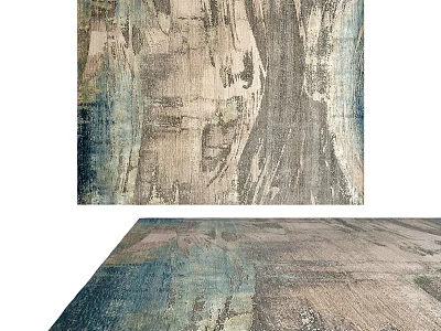 Modern Square Rug With Abstract Texture Blue Beige Pattern For Living Room Decor 3d model