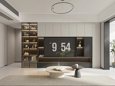 Modern Minimalist TV Background Cabinet With Glass Display Shelves And Built In Warm Ambient Lighting 3d model