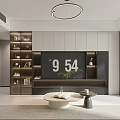 Modern Minimalist TV Background Cabinet With Glass Display Shelves And Built In Warm Ambient Lighting