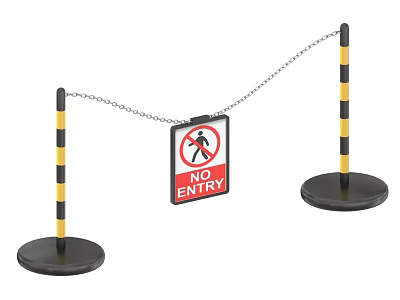 Black and Yellow Striped Railing with Chain and No Entry Sign for Restricted Areas 3d model