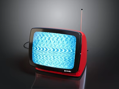Red Retro Television With Blue Screen And Antenna 3d model