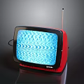 Red Retro Television With Blue Screen And Antenna