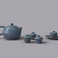 Elegant Blue Crackle Texture Tea Set With Teapot Cups And Saucers 3d model