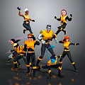 Group Of Dynamic Team Characters In Yellow And Black Uniforms With Action Poses