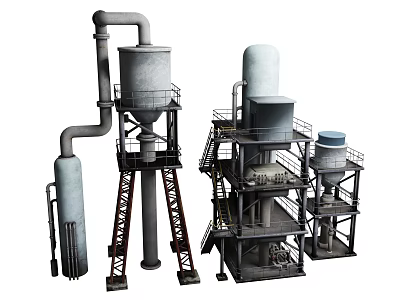 Large Scale Industrial Equipment Featuring Metal Towers Pipes And Platform Frames 3d model