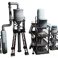 Large Scale Industrial Equipment Featuring Metal Towers Pipes And Platform Frames