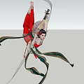 A Woman in Red Traditional Costume Gracefully Dancing with Pipa and Flowing Ribbons