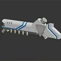 Futuristic Metallic Weapon Featuring Blue Accents Shiny Surface And Mechanical Gear Design
