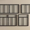 Four Black Framed Window Units with Different Styles on Beige Wall 3d model