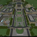 Modern School Buildings Campus Layout With Central Green Space And Surrounding Trees 3d model