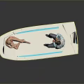 White Boat With Blue Accents Outboard Motor And Two Seated People