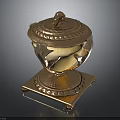 Ornate Golden Sculpture Carving With Intricate Details Decorative Lid And Square Base