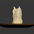 Textured White Candle Holder With Natural Stump Design On Round Wooden Tray
