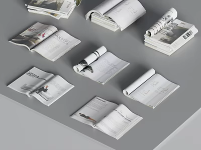 Various Open And Stacked Books Magazines Collection With Different Layouts And Pages 3d model