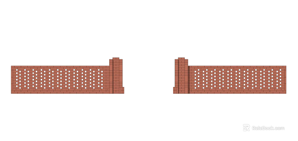 Red Brick Garden Feature Wall With Perforated Pattern And Symmetrical Design 3d model