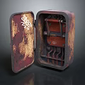 Vintage Rusty Metal Box With White Graffiti And Wooden Interior As Household Item