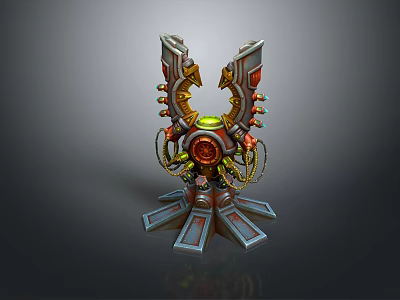 Futuristic Landscape Featuring Mechanical Structure Red Green Gears And Pipes 3d model