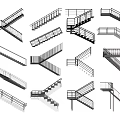 Various Staircase Designs Featuring Different Types and Railings in Architectural Plans 3d model