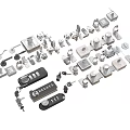 Assorted Metal Mechanical Components Featuring Switches Knobs And Connectors 3d model