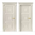 White Swing Doors With Golden Handles And Square Panel Decorative Frame 3d model