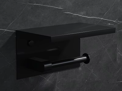 Modern Black Wall Mounted Washbasin Design With Shelf And Paper Holder On Marble Wall 3d model