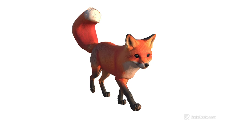 Vibrant Red Reptile With White Tail Tip And Black Eyes Standing Pose 3d model 