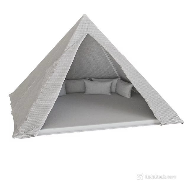 Cozy Gray Indoor Teepee Tent With Soft Plush Cushions And Fabric Mattress 3d model 