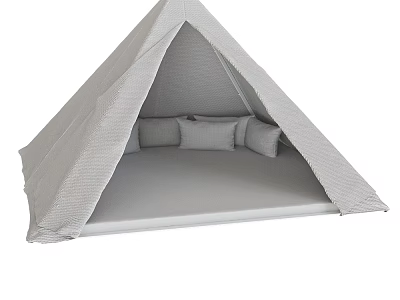 Cozy Gray Indoor Teepee Tent With Soft Plush Cushions And Fabric Mattress 3d model