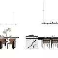 Island table and chair combination chandelier 3d model