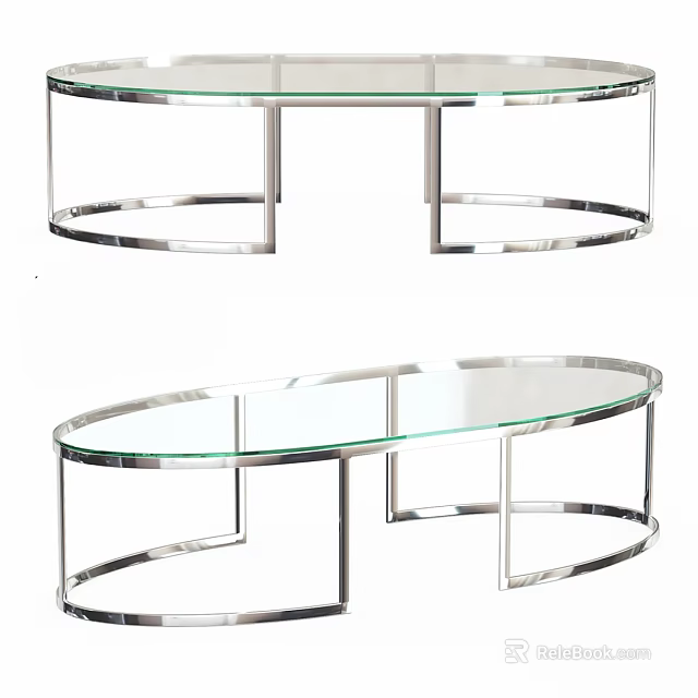 Modern Glass Top Coffee Table With Stainless Steel Circular Frame Design 3d model 