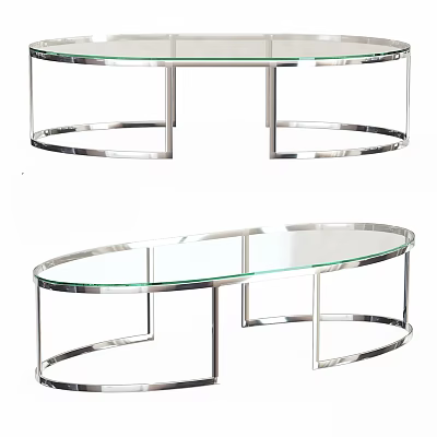 Modern Glass Top Coffee Table With Stainless Steel Circular Frame Design 3d model