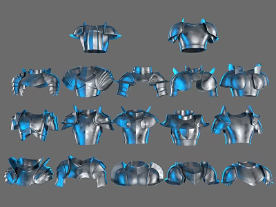 3D Rendered Metallic Armor Pieces With Various Types And Shiny Blue Finish 3d model