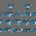 3D Rendered Metallic Armor Pieces With Various Types And Shiny Blue Finish