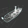 Vintage Steamship Model with Copper Chimney and Blue Hull Design