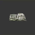 Scenic 3D Rock Formation With Green Vegetation Layered Rocks And Water Area