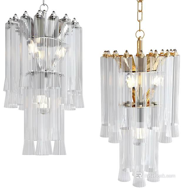Elegant Modern Crystal Chandelier With Gold Frame And Transparent Glass Pendants Design 3d model 